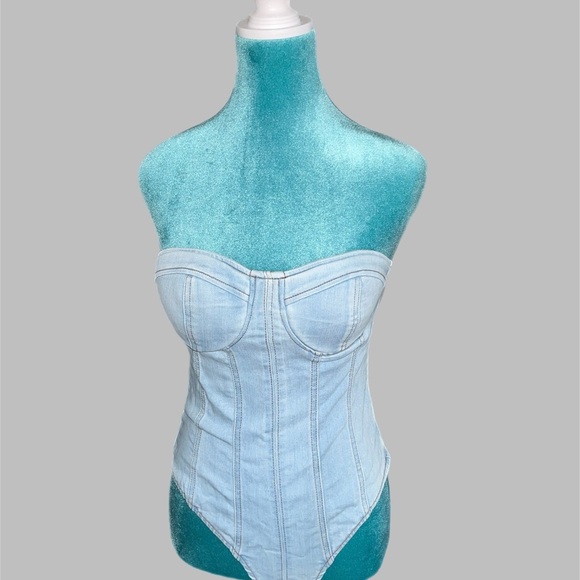 Tops - Light Blue Denim Bustier Top